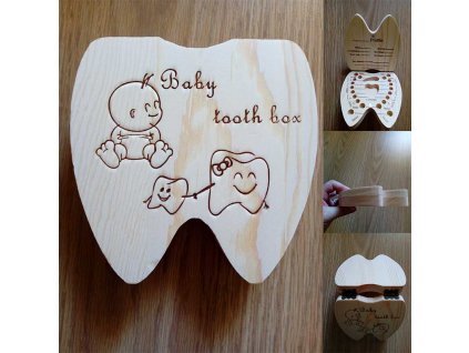 Baby Tooth Box Poland English Dutch Russian French Italian Wooden Milk Teeth Organizer Storage Boys Girls 1