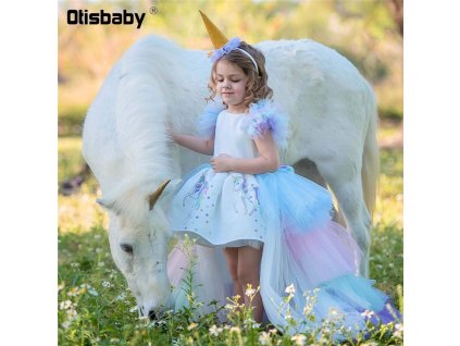 Christmas Fluffy Girl Princess Unicorn Dress Gorgeous Backless Long Tail Wedding Dress Kids Halloween Unicorn Cosplay 1