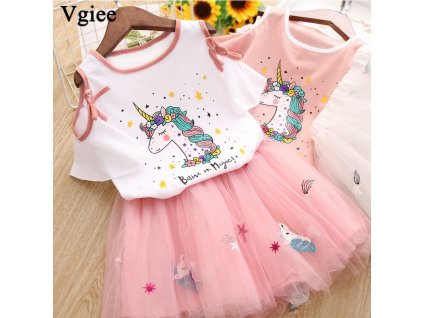 Vgiee Unicorn Girls Dress 2pc Clothes Set Baby Toddler Outfits Summer T Shirt Children Kid Dresses 1