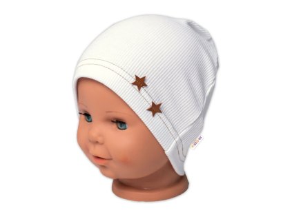 Baby Nellys Žebrovaná čepice Hvězdičky - bílá (Velikost 68/74 (6-9m))