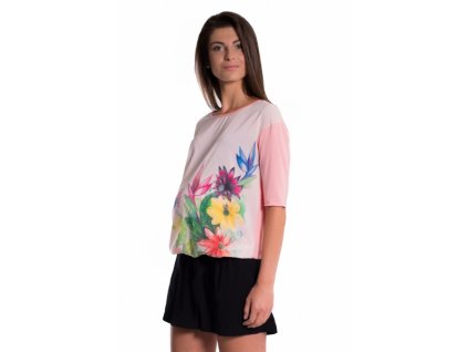 Be MaaMaa Těhotenské triko/halenka s potiskem květin - růžové