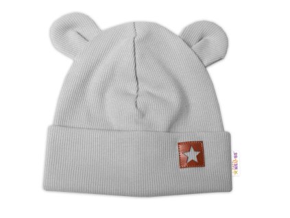 baby nellys zebrovana dvouvrstva cepice s ousky teddy seda