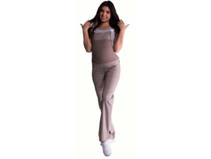 Be MaaMaa Těhotenské kalhoty s láclem - béžové vel. L (Velikosti těh moda L (40))