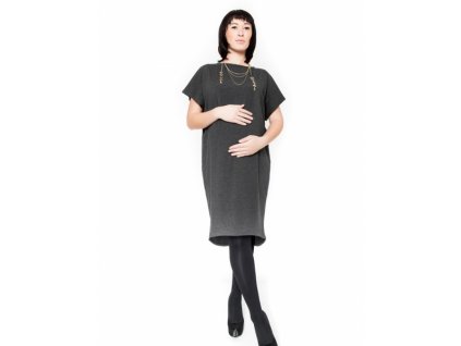 Be MaaMaa Těhotenské šaty/tunika BELLA - grafit (Velikosti těh moda S/M)