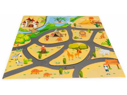 ECO TOYS Dětské pěnové puzzle 93,5x93,5cm, hrací deka, podložka na zem Safari, 9 dílů