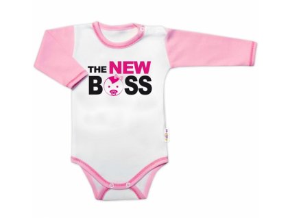 Body dlouhý rukáv s vtipným textem Baby Nellys, The New Boss, holka