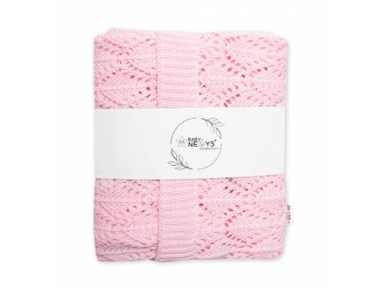 Baby Nellys Luxusní bavlněná háčkovaná deka, dečka LOVE, 75x95cm - světle růžová