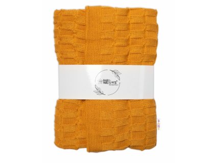 Baby Nellys Luxusní bavlněná pletená deka, dečka CUBE, 80 x 100 cm - hořčicová
