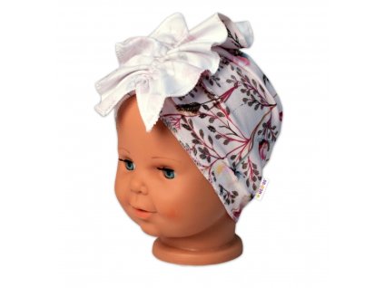 BABY NELLYS Dětská čelenka Turban Motýlci, růžová, vel. 12-24 m (Velikost koj oblečení 80-92 (12-24m))