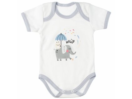 MBaby Bavlněné body s krátkým rukávem, Slůně Hello, bílo/šedé (Velikost koj oblečení 80 (9-12m))