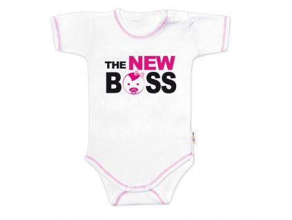 Body krátký rukáv s vtipným textem Baby Nellys, The New Boss, vel. 74, holka (Velikost koj oblečení 74 (6-9m))