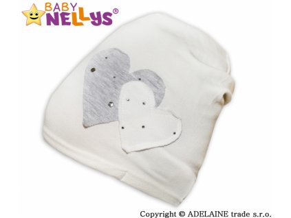 Baby Nellys Bavlněná čepička Srdíčka - smetanová, vel. 110/116 (Velikost koj oblečení 110 (4-5r))