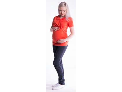 Be MaaMaa Těhotenské a kojící triko s kapucí, kr. rukáv - pomeranč (Velikosti těh moda S/M)