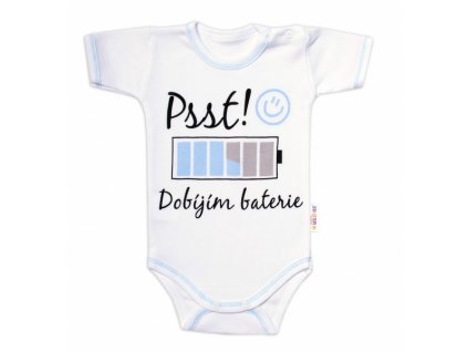 Body krátký rukáv s vtipným textem Baby Nellys, Psst! Dobíjím baterie, kluk