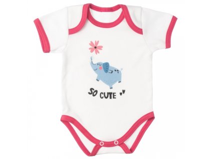 MBaby Bavlněné body s krátkým rukávem, Slůně So Cute, bílo/červené, vel. 62 (Velikost koj oblečení 62 (2-3m))