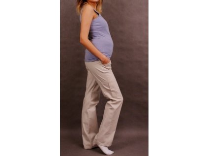Be MaaMaa Těhotenské kalhoty s boční kapsou - tm. béžová