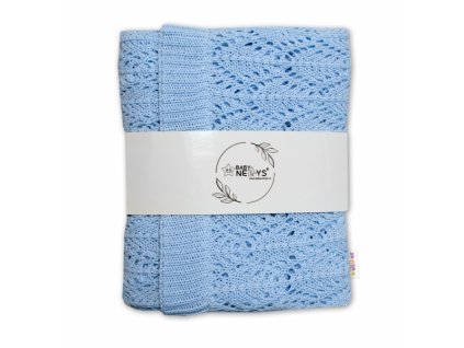 Baby Nellys Luxusní bavlněná háčkovaná deka, dečka LOVE, 75x95cm - světle modrá