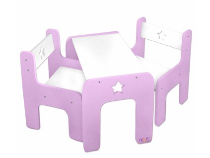 NELLYS Sada nábytku Star - Stůl + 2 x  židle - růžová s bílou