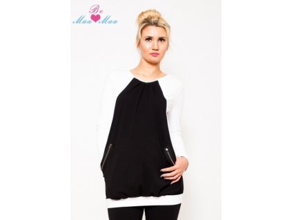 Be MaaMaa Těhotenská tunika UMA - bílá/černá - L/XL (Velikosti těh moda L/XL)