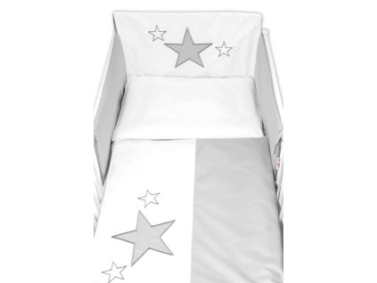 5-dílná sada do postýlky Baby Stars (3D + peřinky - šedá, Baby Nellys (Velikost povlečení 135x100)