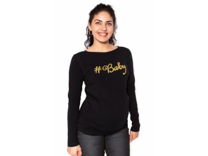 Be MaaMaa Těhotenské triko dlouhý rukáv Baby - černé
