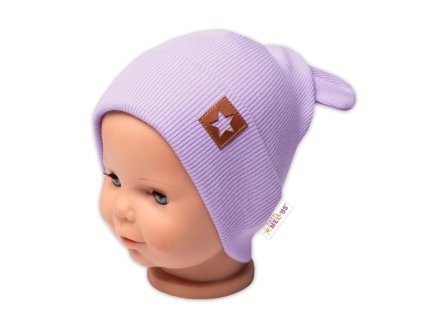 baby nellys zebrovana dvouvrstva cepice s ousky teddy lila
