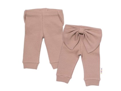 Baby Nellys Kojenecké žebrované legíny s mašlí - béžové (Velikost 62 (2-3m))
