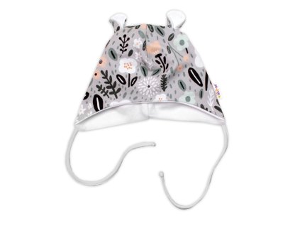 Baby Nellys Kojenecká čepička s oušky na zavazování - Palouček, mátová (Velikost 56/62 (0-3m))