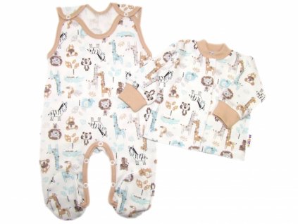 Baby Nellys 2-dílná sada, bavlněné dupačky s košilkou Safari cream, vel. 68 (Velikost koj oblečení 68 (3-6m))