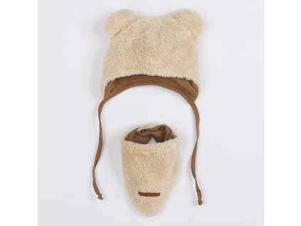 Zimní kojenecká čepička s šátkem na krk New Baby Teddy bear béžová (Barva Béžová, Velikost 74 (6-9m))