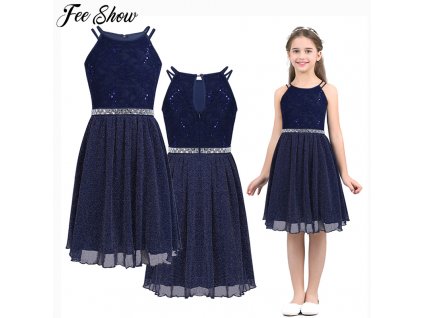 1 6 14T Teen Girls Sleeveless Sequined Floral Lace Shiny Dress Vestido de festa for Weeding Formal (1)