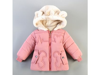 Dívčí zimní bunda "myšák" s plyšovou kapucí s oušky