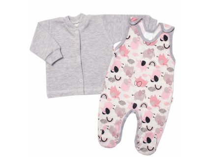 Baby Nellys 2-dílná sada, bavlněné dupačky s košilkou Sloníci, šedá (Velikost koj oblečení 62 (2-3m))