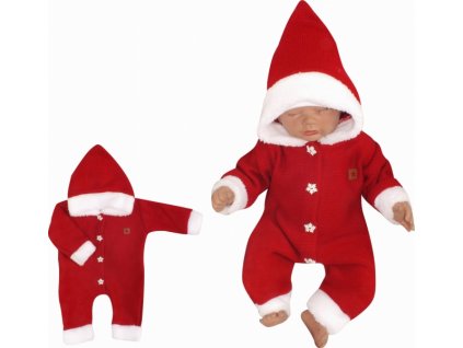 Z&Z Dětský pletený overálek s kapucí Baby Santa, červený