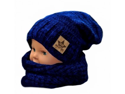 BABY NELLYS Podzimní/zimní čepice s komínkem - granátový melír