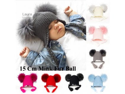 LAURASHOW New Autumn Winter Baby Beanie 16 CM Real Fur Pompoms Warm Sleep Wool Cap Kids 1