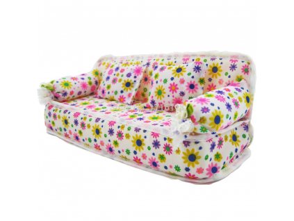 1 Pcs Mini Sofa Play Toy Flower Print Baby Toy Plush Stuffed Furniture Sofa With 2x 1