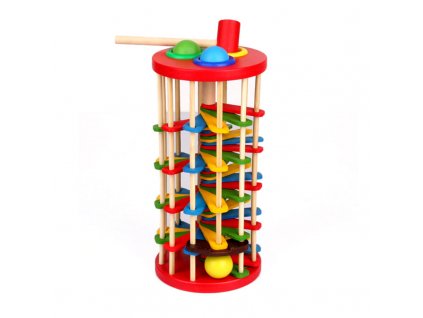 Wooden Tower with Hammer Knock The Ball Off Ladder Children Educational Initiation Toys Montessori Early Learning 1