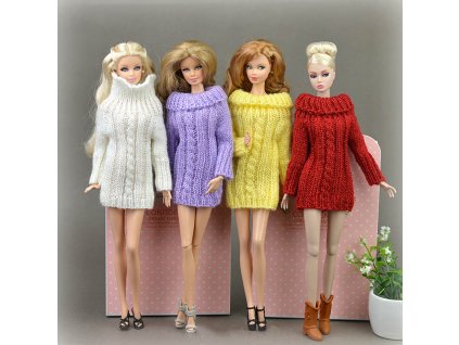 Pure Manual Doll Accessories Knitted Handmade Sweater Tops Coat Dress Clothes For Barbie Doll Gifts For 1