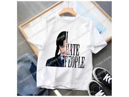 Dívčí bílé tričko s potiskem Wednesday Addams