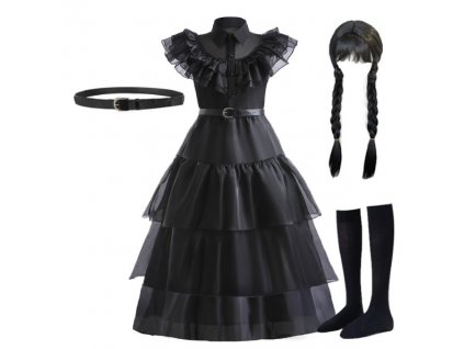 Dětské šaty (kostým) Wednesday Addams s doplňky