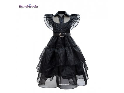 Dětské šaty (kostým) Wednesday Addams řasená sukně (B1)