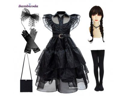 Dětské šaty (kostým) Wednesday Addams řasená sukně (D1)
