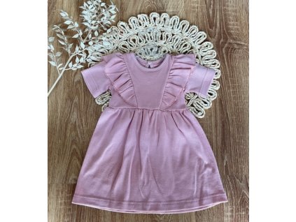 Bavlněné šaty s řasením, kr. rukáv, Puntík, Mamatti, růžové