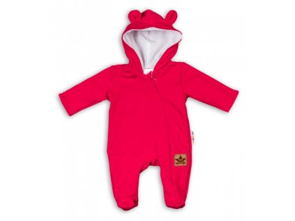 Baby Nellys Kojenecký teplákový overal s kapucí Teddy - malinový, vel. 80 (Velikost koj oblečení 80 (9-12m))