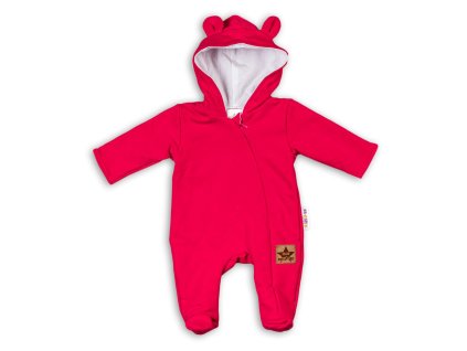 Baby Nellys Kojenecký teplákový overal s kapucí Teddy - malinový (Velikost 80 (9-12m))
