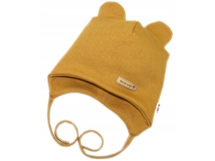 Čepička na zavazování, bavlna, Little Teddy, Baby Nellys, hořčicová (Velikost 50/56 (0-2m))