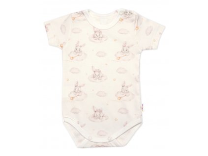 Body kr. rukáv, bavlna, zapínání u krku, Baby Nellys Králičci, krémové, vel. 74 (Velikost koj oblečení 74 (6-9m))