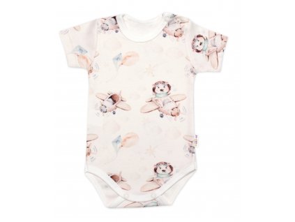 Body kr. rukáv, bavlna, zapínání u krku, Baby Nellys Piloti, krémové, vel. 74 (Velikost koj oblečení 74 (6-9m))