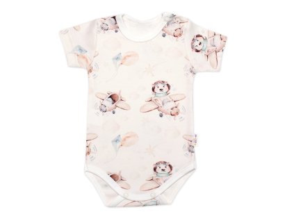 Body kr. rukáv, bavlna, zapínání u krku, Baby Nellys Piloti, krémové (Velikost 74 (6-9m))